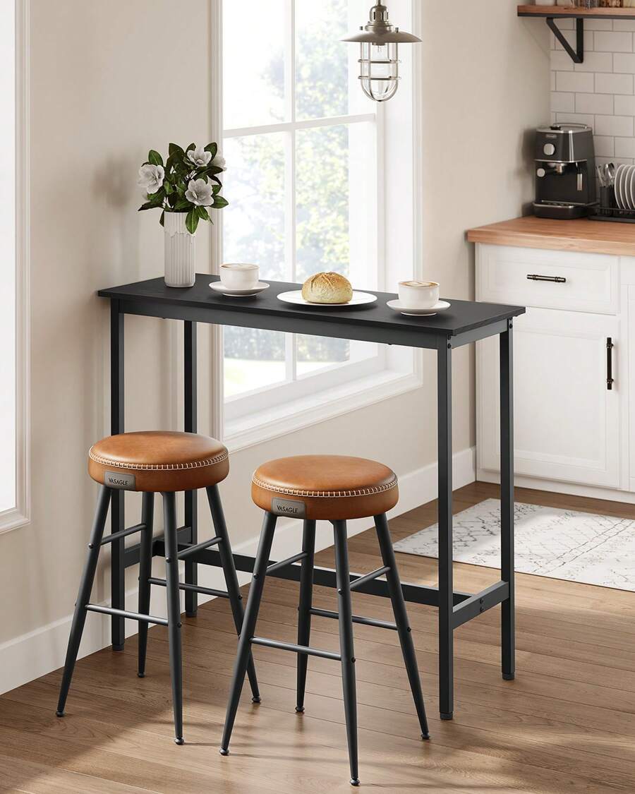 VASAGLE Bar Table, Narrow Long Bar Table, Kitchen Dining Table, High Pub Table, Sturdy Metal Frame, Industrial Design - Gỗ mun đen - Xem 1