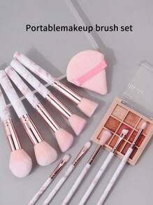 17件套化妆刷套装，包含10支大理石纹新手友好型化妆刷（粉底刷、腮红刷、眼影刷、遮瑕刷、面部晕染刷）、6个化妆海绵粉扑（粉底液粉扑）和1个多功能化妆刷收纳盒。 - 粉色 - 查看 6
