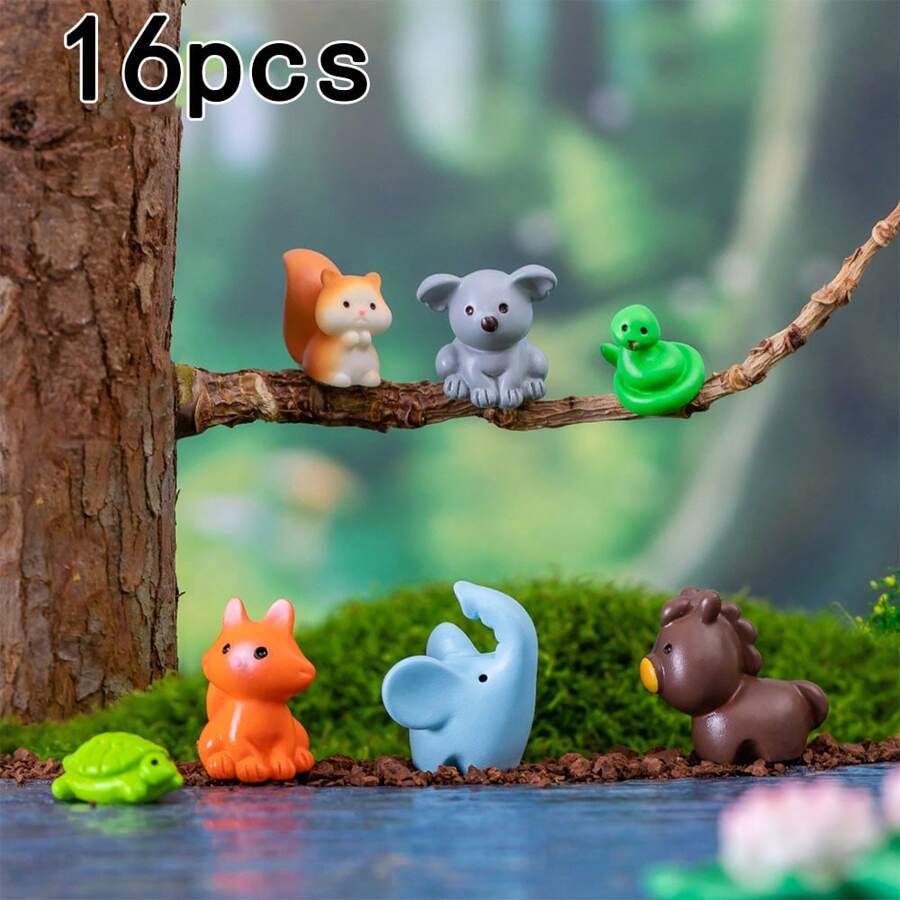 16 món đồ trang trí để bàn & dệt may > Tượng trang trí, Bộ tượng động vật bằng nhựa mini, Cảnh quan vi mô sáng tạo trang trí động vật nhỏ dễ thương, chẳng hạn như ếch, thỏ, sóc, vịt, đồ trang trí vườn cổ tích và trang trí máy tính để bàn tại nhà - Nhiều màu - Xem 1
