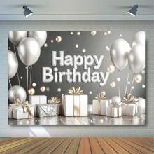 1 Silver Birthday Party Background Banner, Sparkling Balloons, Gifts, Multifunctional New Background Hanging Cloth, Birthday Party Decoration Supplies, Holiday Celebrations, Women's Singles Parties, Bedroom And Living Room Wall Decorations, Photography Background Decoration, No Power Required