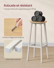 VASAGLE Tabourets de Bar, Lot de 2, Cadre Métallique, Montage Facile, Hauteur 74 cm, Repose-Pieds, pour Cuisine, Salon, Salle à Manger, Marron Rustique et Noir/Doré Chêne et Blanc - Kaki - Voir 3