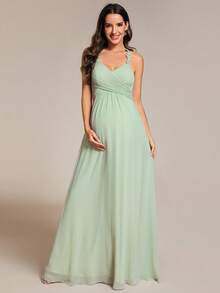 EVERPRETTY Spaghetti Strap V Neck Applique Wrap Waist Halter Bridesmaid Dress