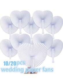 Paquete de 10/20 abanicos de mano plegables con forma de corazón de papel blanco, surtido para regalos de fiesta de cumpleaños, suministros para bodas, manualidades - Corazón blanco - Ver 12
