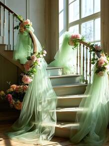 1 件浅绿色透明薄纱拱门帘，婚礼拱门帘装饰透明婚礼背景帘透明布帘，适用于仪式接待天花板装饰户外婚礼背景装饰 - 淺綠色 - 查看 9