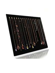 1个17钩黑色/白色/灰色/粉色天鹅绒、黑色皮革、黄色亚麻项链展示架，可展示吊坠、手链、珠子、珠宝、摄影作品，卧室收纳及展示道具