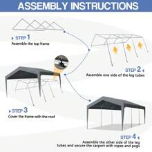 SYMCAVE 12X20FT Carport Car Port Canopy Grey Without Sidewalls - Grey - View 9