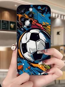 1 قطعة كفر هاتف مضاد للسقوط ذو تصميم فريد ومبتكر مرسوم بلون أسود للكرة القدمية متوافق مع أجهزة آيفون 16، 15، 14، 13، 12، 11 برو ماكس والسلسلة - متعدد الألوان - مشاهدة 3