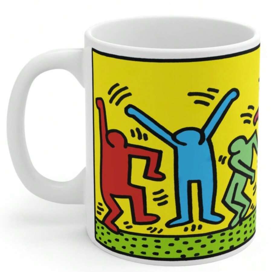 Celebrating Keith Haring, Pop Art Tribute 11 Oz Coffee Mug, Street Art, Art Collectors Gift, Pride Fan Haring Coffee Mug - 白色 - 查看 1