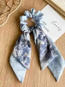 双层缎面面料碎花蝴蝶结发带，优雅花卉印花波西米亚风发带，涤纶