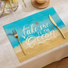 1pc/4pcs/6pcs Summer Decorative Placemats, Bicycle, Starfish, Coconut Tree, Letter Linen Placemats, Dirt-Resistant Placemats, Suitable For Home, Restaurant, Dining Table Decor, Household Supplies