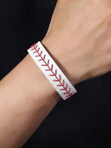 1pc Men's Creative Leather Wax Thread Braided Bracelet, Fashion Handmade Baseball Knitted Jewelry Accessory - Multicolor - View 4