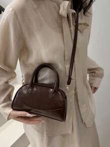 时尚纯色拼接字母印花女士单肩斜挎包，百搭简约贝壳形手提包，适合逛街、钱包、购物、年轻女性、大学生、新人、白领。非常适合办公室、大学、工作、商务、通勤、户外活动、旅行和郊游