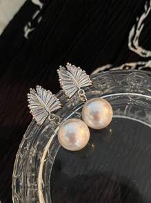 1 pereche de cercei cu perle artificiale rafinate cu design de frunze, cercei eleganti pentru mireasa, pentru nunta, cadou de petrecere, accesorii stralucitoare, bijuterii