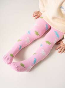 A Pair Of Children's Tights With Dinosaur Patterns Is Suitable For Wearing During Daily Playtime. It's Convenient And Fun For Children To Run And Jump Around. It's Also Appropriate For Wearing To Kindergarten, Making Children Look Lively And Cute During Group Activities. Wearing It When Participating In Parent-Child Activities Or Children's Parties Can Add A Festive Atmosphere, And It Can Be Matched With Various Cute-Style Outfits. - Pink - View 3