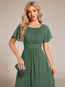 Vestido de dama de honor de gasa verde con mangas de volantes elegante para primavera, vestido formal para invitados de boda