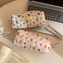 1pc Cartoon Animal Print Pencil Stationery Bag, Girls Study Stationery Organiser, College Student Writing Instrument Organiser, Desktop Storage Bag, Multi-Functional Organiser For Rulers, Writing Pens, Suitable As Back To School Gift, Birthday Gift For Teenagers, Back To School, School Supplies, Pencil Case, Pencil Pouch, School Bag