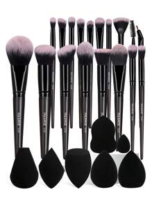 MAANGE 18pcs/20pcs/51pcs Professional Makeup Brush Set, Includes 18 Pcs Face Makeup Brushes, 1 Makeup Sponge And 1 Velvet Makeup Bag, Containing Powder Brush, Blush Brush, Foundation Brush, Contour Brush, Eyeshadow Brush, Eyebrow Brush, Eyeliner Brush And Smudge Brush. The Makeup Tools Are Made Of Soft, Skin-Friendly Fiber Material, Easy To Carry. It Is An Ideal Gift For Women And Girls. The Set Contains Various Makeup Brushes, A Perfect Combination Of Makeup Tools. - Black - View 13