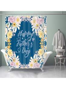 1pc/4pcs Father's Day Printed Multipurpose Bathroom Decor Set - Waterproof Shower Curtain With 12 Hooks, Slip-Resistant Bath Mat, U-Shape Toilet Mat, Round Toilet Lid Cover, Suitable For All Bathroom Scenarios Back To School