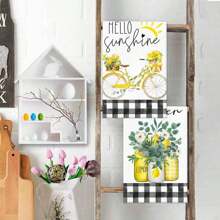 2pcs Summer Theme Polyester Kitchen Towels, Super Soft Woven Dishcloth, Cartoon Lemon & Bicycle Design, Modern Style, 16inchx24inch, Summer Farmhouse Decor