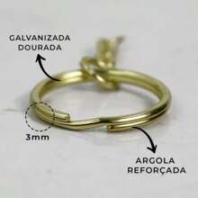 Argola Com Corrente Para Chaveiro Italiano Reforçada Alta Qualidade - Dourada - 28mm com elo 8mm 10 peças