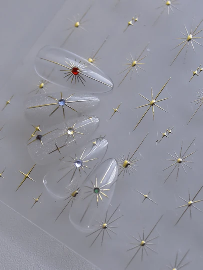 1pc 5D Gold & Silver Star Laser Pink Colorful Shiny Starry Crystal Embossed Nail Art Decoration DIY Nail Jewelry Nails Nail Supplies