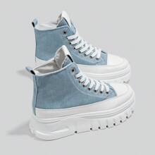 Alan Vincent 2025 New Women's Blue Shoes, Elegant And Stylish, Thick-Soled Casual Sneakers, Comfortable Outdoor Versatile, Student Lace-Up Canvas Shoes, Women's Black Casual Shoes, Casual Outfit - Blue - View 11