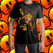 Playera negra de algodón peinado casual para mujer y hombre con estampado de Crash Bandicot - Negro - Ver 1