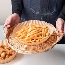 100 pièces de papier sulfurisé carré et rond jetable pour friteuse à air, papier anti-huile pour la cuisson, le barbecue, les activités de plein air. Doublures pour friteuse à air, accessoires de cuisine pour friteuse à air