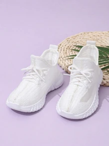 1 Pair Breathable Mesh Baby Running Shoes, Non-Slip Soles, Easy Slip-On, Suitable For All Seasons, Fashionable Casual Children Sports Sneakers - White - View 2