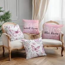 MEMNUN 4件套，尺寸分别为17.7*17.7英寸（45*45厘米）、19.69*19.69英寸（50*50厘米）和15.75*15.75英寸（40*40厘米），“温馨家园”水彩蝴蝶印花涤纶抱枕套，粉色，单面印花，不含枕芯，家居装饰，适用于室内/室外，客厅、卧室、沙发、汽车等，是馈赠亲朋好友的完美礼物。 - 彩色 - 查看 11