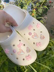 12 Peças/Conjunto Fitas e Flores Decorativas Destacáveis Fofinhas e Versáteis em Rosa, Adequadas para Sandálias, Sapatos de Praia, Bolsas, Presente Perfeito para o Dia dos Namorados