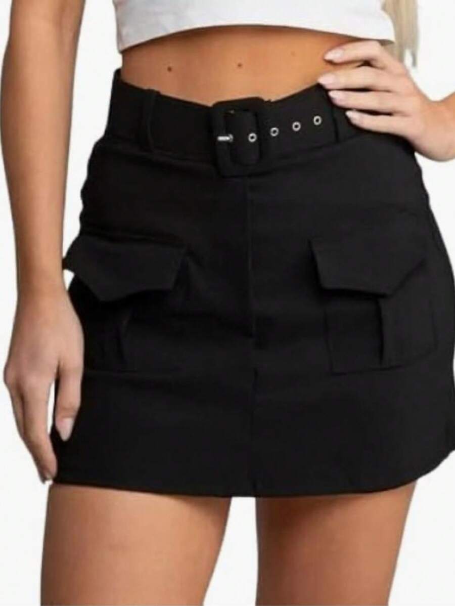 Cargo Skirt With Belt In Gabardine. - 黑色 - 查看 1