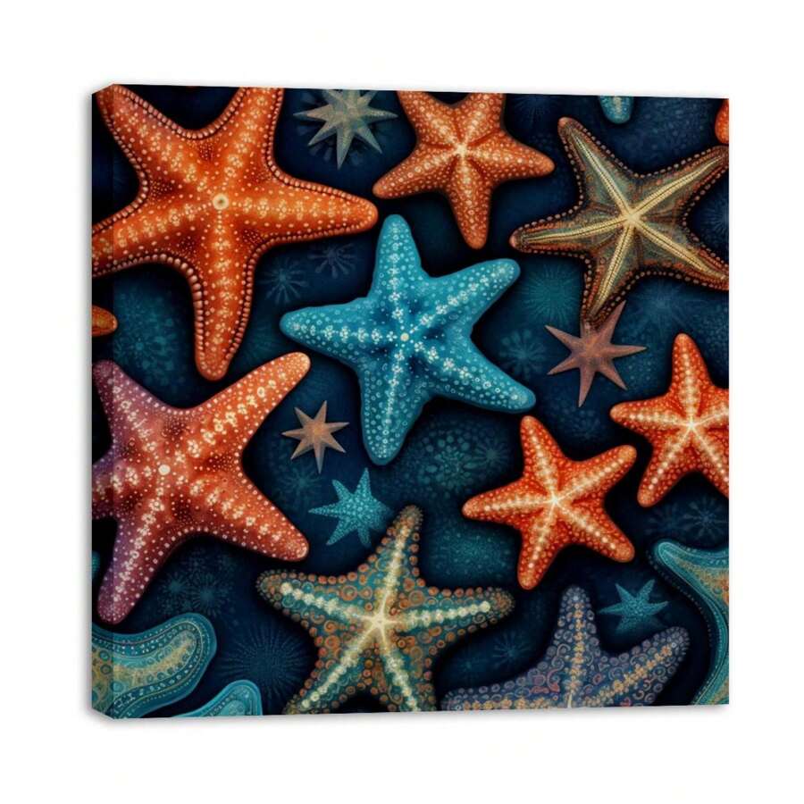 1 Piece Home Decor Wall Framed Canvas Starfish Pattern Home Decor Framed Canvas Wall Art Paintings For Living Room - Canvas Framed Print Wall Artworks Bedroom Decoration Office Wall Decor - 彩色 - 查看 1