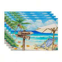 1pc/4pcs/6pcs Summer Decorative Placemats, Bicycle, Starfish, Coconut Tree, Letter Linen Placemats, Dirt-Resistant Placemats, Suitable For Home, Restaurant, Dining Table Decor, Household Supplies