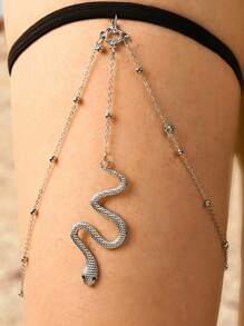 1pc ABS Faux Pearl Leg Chain Sexy Snake Shape Rhinestone Metal Leg Chain (Gold, Silver) - Silver - View 4