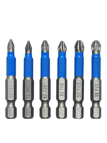 6pcs Magnetic Cross Head Drill Bits - Anti-Slip PH1 PZ1 PH2 PZ2 PH3 PZ3 50mm Length With Teeth - 1/4" Hex Shank Single Head For Electric Screwdriver Drill - Multicolor - View 6