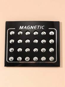 24 件简约时尚磁性水钻耳钉，男士休闲假耳环 - 彩色 - 查看 5