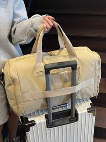 Fashionable Solid Color Unisex Large Capacity Multi-Pocket Handbag, Functional Shoe Compartment & Wet/Dry Separation Storage Bag, Versatile For Travel, Gym, Outdoor, Vacation - Khaki - View 11