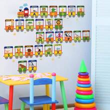 BRUP 1pc PVC Watercolor Cartoon Digital Train Pattern Creative Wall Stickers, Removable Decals For Nursery Schools, Classroom & Playroom Wall Decor & Home Aesthetics Wall Art Bedroom Decor Home Decor Living Room Wall Paper Party Decorations Living Room Decor Bedroom Office Decor Home Decor Items Personalised Stickers - Multicolor - View 10