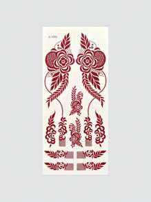 Tiebeauty 1 件花朵指甲花纹身贴纸棕色防水手部纹身贴纸女士派对贴花 Mehndi 设计 - 棕色 - 查看 5