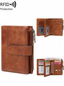 MIYIN MIYIN Fashion Vintage Women Short Portfel Na Codzienny Wielofunkcyjny Duża Pojemność Trójskładany Etui Na Karty Kredytowe RFID Blokujący Portfel Na Karty Kredytowe/Dowód Osobisty/Monety/Gotówka/Rachunki/Zdjęcie Damska Podwójna Kieszeń Na Zamek Błyskawiczny Sprzęgło, Prezenty, Prezenty Urodzinowe, Rocznica