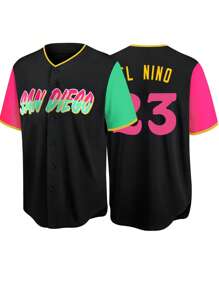 Men's Embroidery Baseball Jersey 23 Black Casual Short Sleeve V-Neck Button T-Shirts Party Sports Top