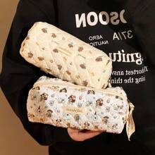 1pc Cartoon Animal Print Pencil Stationery Bag, Girls Study Stationery Organiser, College Student Writing Instrument Organiser, Desktop Storage Bag, Multi-Functional Organiser For Rulers, Writing Pens, Suitable As Back To School Gift, Birthday Gift For Teenagers, Back To School, School Supplies, Pencil Case, Pencil Pouch, School Bag