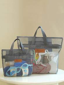 قطعة واحدة حقيبة سفر شاطئية حقيبة أدوات التجميل حقيبة يد خارجية حقيبة شبكية للتخزين السباحة ، حقيبة تخزين خارجية محمولة، مناسبة للشاطئ والسباحة والتخييم والتنزه - الأسود - مشاهدة 8