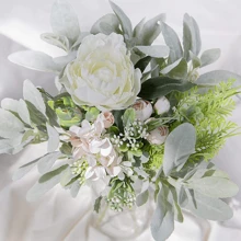 Faux Lambs Ear Stems 5Pcs Flocked Artificial Greenery Solid Spray Fake Rabbit Ear Leaves For Home Wedding DIY Craft - Green - View 3