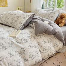 4 Peças Conjunto de Roupa de Cama (1 peça Capa de Edredon, 1 peça Lençol, 2 peças Fronhas Sem Enchimento), Conjunto de Roupa de Cama Macio e Aconchegante, Capa de Edredom Impressa em Padrão Floral Fofo, Opções de Tamanho Múltiplas, Destacável e Lavável, Adequado para Quarto e Hotel, Todas as Estações