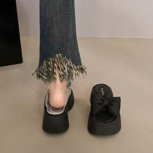 Women's Personalized Big Bow Summer Cute Versatile Platform Thick-Soled Sandals, Black - Black - View 5