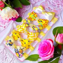 Kit 6 Mini laços de bebê Cetim laços de cabelo infantil Faixinha Tiarinha Rn Amarelo