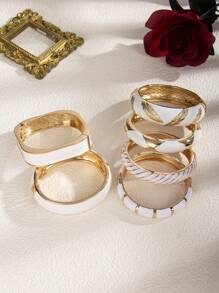 1pc Fashion Personalized Feeling White Dripping Oil Elastic Bangle, Suitable For Daily Wear, Party Gifts