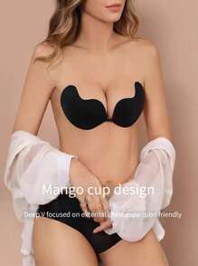1 Pair Mango-Shaped Breathable Adhesive Push Up Bra, One-Piece Silicone Wedding Dress Anti-Convex Underwear, Sexy Nipple Cover. Suitable For Everyday Sports, Beach Parties, Formal Occasions, Outings, And Dates. - Apricot - View 3